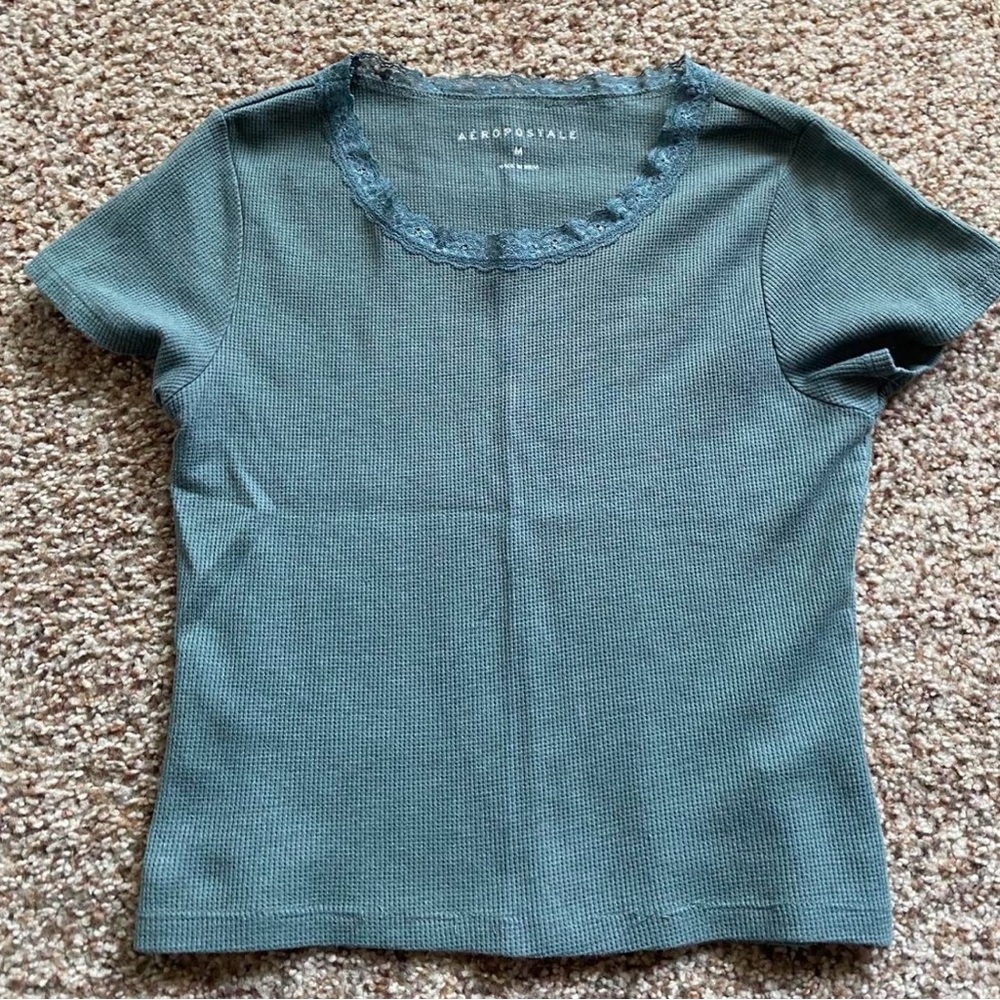 Aeropostale Women's Greeny Lace Trim Tee